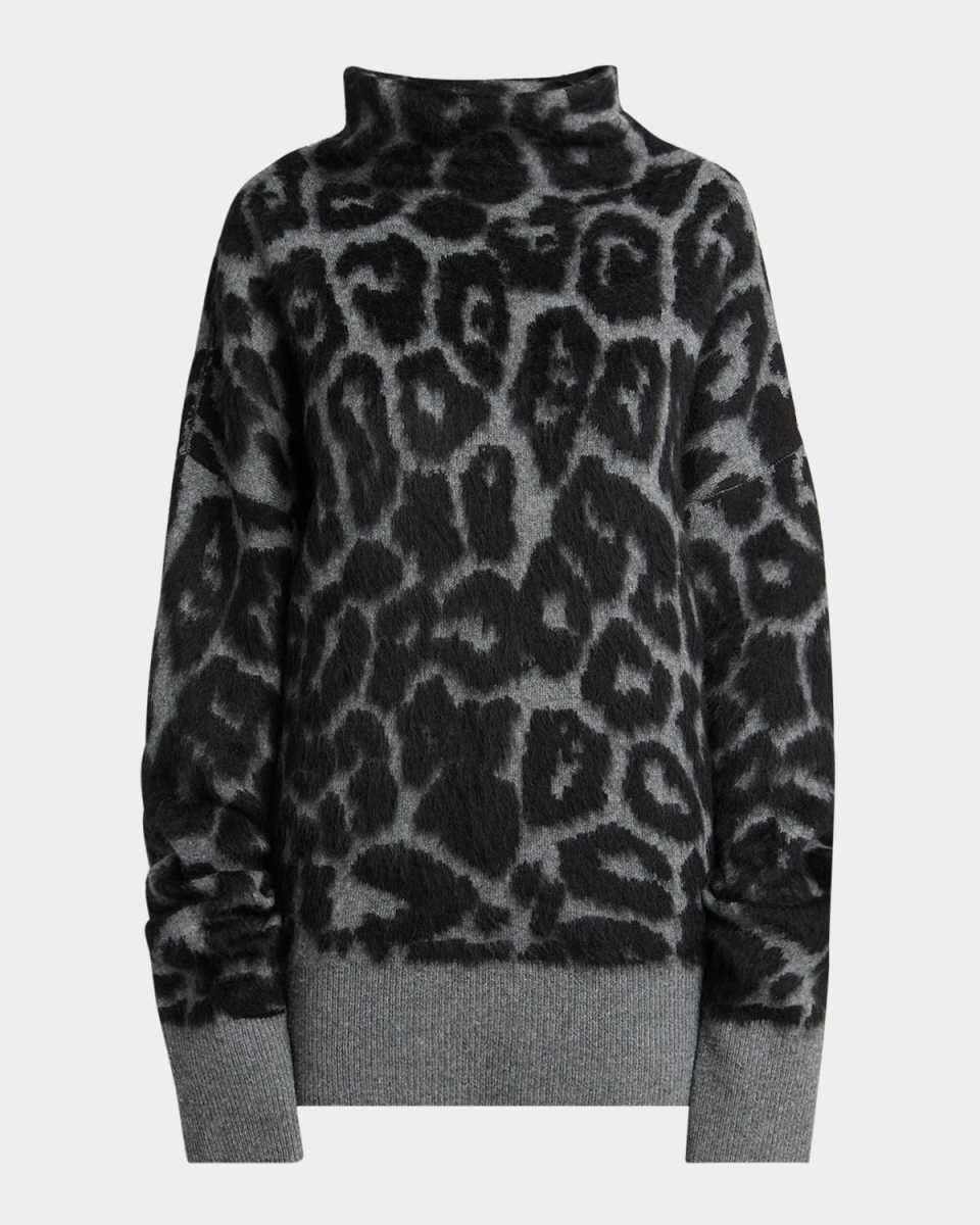 Leopard Jacquard Oversized Wool Turtleneck